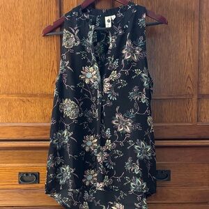 Let It Be medium Floral Sleeveless Sheer Black Top